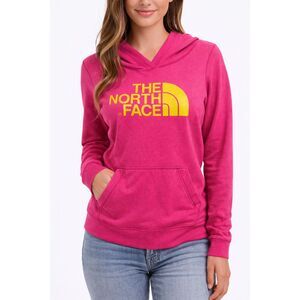 The North Face Pink Pullover Hoodie Neon Logo Athleisure Casual Women’s Small